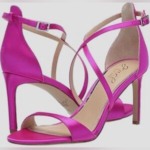 Jewel Badgley Mischka Dimitra Pink Satin Strappy Heels – Size 8.5 (NIB)